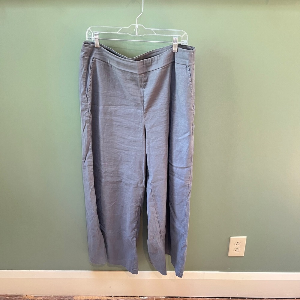 Cut Loose XL Linen Blend Wide Leg Pants‎ Blue Cropped Relaxed Fit Casual